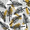 Vector tropical seamless pattern with exotic plants on simple abstract background