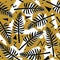 Vector tropical seamless pattern with exotic plants on simple abstract geometric background