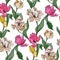 Vector Tulip engraved ink art. Floral botanical flower. Seamless background pattern. Fabric wallpaper print texture.