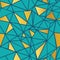 Vector Turquoise Blue and Gold Foil Geometric Mosaic Triangles Repeat Seamless Pattern Background. Can Be Used For