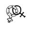 Vector two crossed symbols of venus. Female gender symbols. Woman love combinations. LGBT, lesbian love, homosexual icon