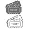 Vector two designed cinema tickets close up top view isolated on