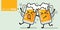 Vector of two glass of beer with funny face for drunk emotion with text relax time.