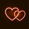 Vector Two Hearts, Love Symbol, Glowing Neon Illustration Isolated.