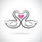 Vector of two loving swans and pink heart on white background. Wild Animals. swans logo or icon.