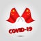 Vector two waving crossed flags of china on silver pole - chinese icon with red 3d text title coronavirus covid-19