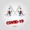 Vector two waving crossed flags of south korea on silver pole - korean icon with red 3d text title coronavirus covid-19