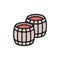 Vector two wine barrels flat color line icon.