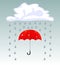 Vector umbrellas and rain drops