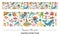 Vector under the sea seamless pattern border brush. Horizontal repeat background with cute fish, seaweeds, divers. Ocean life