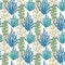 Vector underwater repeating pattern. Seamless seaweed background with colorful tropical corals
