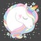 Vector unicorn head. Cute white unicorn with rainbow hair