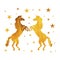 Vector Unicorns, Golden Painting Isoalted on White Background with Stars.