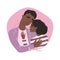 Vector valentine card with cute characters. Lovers black african american man and woman hug.