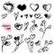 Vector Valentine day set with hand drawing hearts in scratch style in black isolated on white background. Simple design element.