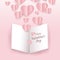 Vector of Valentine hearts paper flying with open book