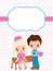 Vector Valentine`s Card Template with Cute Little kids on Hearts Background.