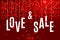 Vector Valentine`s day Love and Sale banner template with red hearts on dark wine background