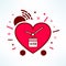 Vector valentines alarm clock reminder in modern flat design. Colorful timer icon made of heart in cartoon style