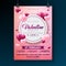 Vector Valentines Day Party Flyer Design with Typography and Heart on Pink Background. Celebration Poster Template for