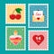 Vector valentines stamp set. Love postmark template. Letter, cherry, potion 14 February