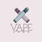 Vector vaping logo with two crossed mechanical modes. Colored with outline on gray background.