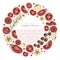 Vector vegetable wreath with doodle tomatoes circle template for social media and greeting card