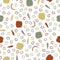 Vector Vegetables Bell Sweet Cayenne Chili Peppers Scattered on White Seamless Repeat Pattern. Background for textiles