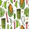 Vector vegetables food pattern on white background. Colored farm products.