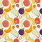 Vector vegetables seamless pattern in cartoon style. Bright tomatoes, bell peppers, zucchini, pumpkin, eggplants