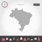 Vector Vertical Lines Map of Brazil. Striped Silhouette of Brazil. Realistic Compass. Business Icons