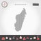 Vector Vertical Lines Map of Madagascar. Striped Silhouette of Madagascar. Realistic Compass. Business Icons