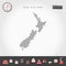 Vector Vertical Lines Map of New Zealand. Striped Silhouette of New Zealand. Realistic Compass. Business Icons