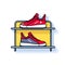 Vector of a vibrant pair of red shoes displayed on a stylish shelf