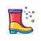Vector of a vibrant rain boot with playful bubbles floating out of it