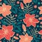 Vector Vibrant Tropical Hibiscus Flowers Seamless