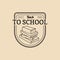 Vector vintage Back to school logo. Retro emblem with pupil stack of books. Knowledge day design concept.
