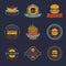 Vector vintage fast food logo set. Retro eating signs collection. Bistro, snack bar, restaurant, american diner icons.