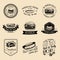 Vector vintage fast food logo set. Retro quick meal signs collection. Bistro, snack bar, street restaurant, diner icons.