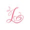 Vector Vintage floral monogram letter L. Calligraphy element heart logo Valentine card flourish frame. Hand drawn Love