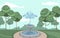 Vector vintage garden with beautiful fountain and squirting water