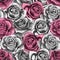 Vector vintage hand drawn rose flower blossom blooming seamless pattern