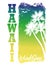 Vector vintage illustration on the theme of Hawaii. The ocean is calling. Stylized retro colorful typography, banner