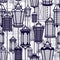 Vector vintage lantern seamless pattern. Classic antique light. Ancient retro lamp design. Traditional silhouette. Old