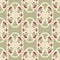 Vector Vintage Meadow Florals Symmetrical Design on Green seamless pattern background.