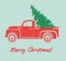 Vector vintage pickup truck delivery of christmas tree