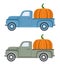 Vector vintage pickup truck delivery of pumpkin for thanksgiving day