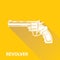 Vector vintage pistol gun icon on orange