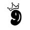 Vector Vintage Plump Cute number 9 with crown. Princess element nine font logo. Valentine hand drawn alphabet sign for