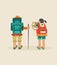 Vector vintage poster with couple of backpackers
